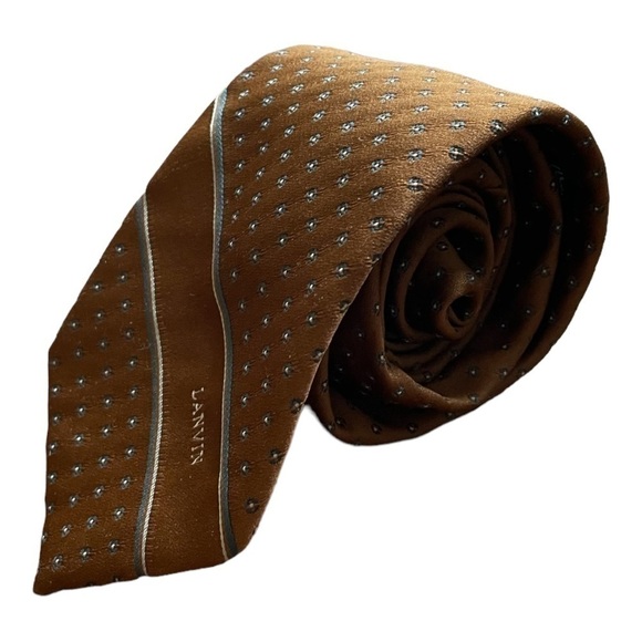 Lanvin‎ Vintage Mens Brown Silk Tie Designer - Picture 5 of 7